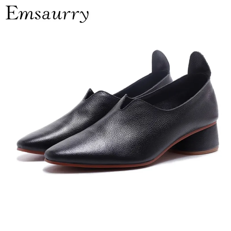 

White Glove Shoes Retro Style Little Square Toe Shallow Cut Out Round Med Heel Black Women Shoes