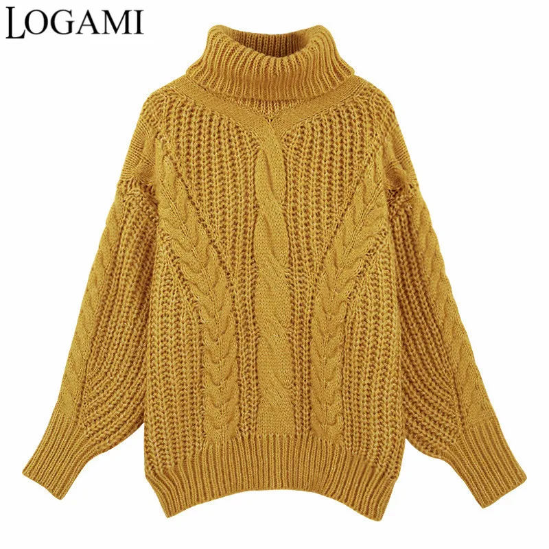 

LOGAMI Long Sleeve Woman Pullovers Winter 2018 High Neck Sweater Women Sweaters And Pullovers Knitwear