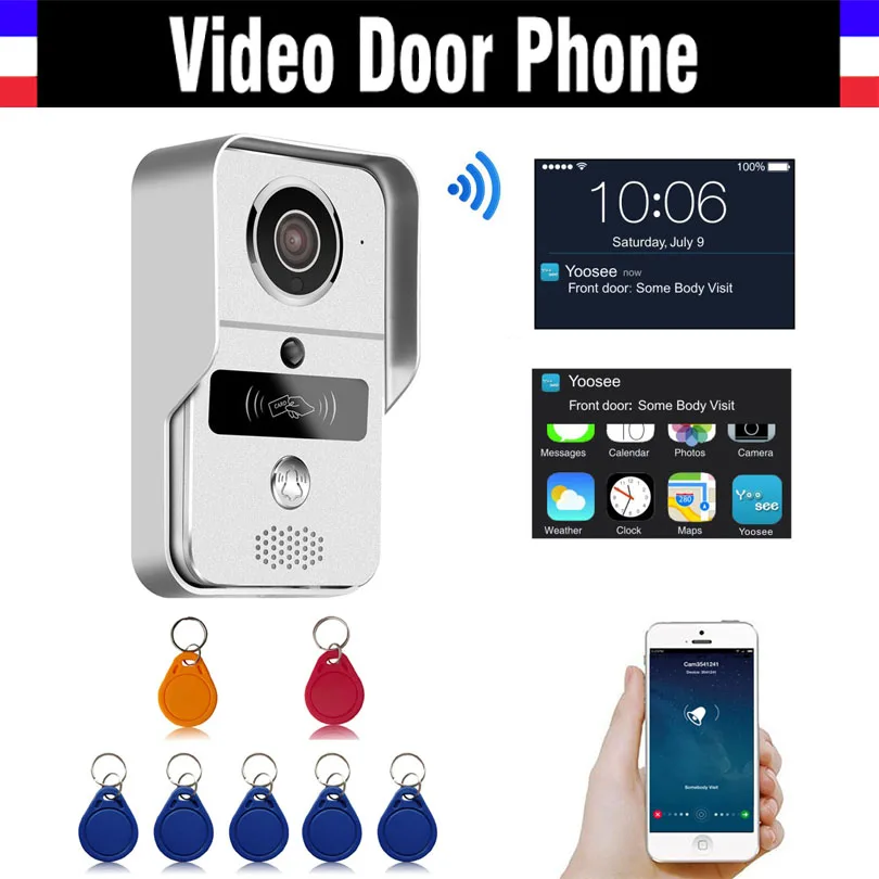 720P HD Smart Wifi Wireless Video Doorbell 5PCS RFID Keyfobs Remote Intercom Unlock IP Video Door Phone for iOS Android Phone PC