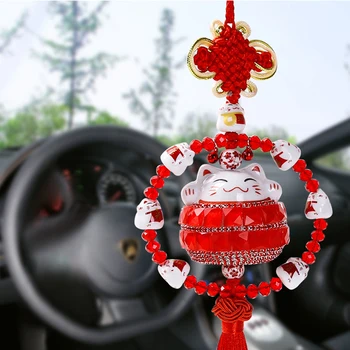 

Car Pendant Lucky Cat Diamond Car Rearview Mirror Suspension Decoration Ceramics Hanging Automobiles Fashion Accessories Gifts