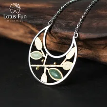 Lotus весело Настоящее стерлингового серебра 925 натуральный камень ручной работы ювелирных украшений Весна в воздухе листья ожерелье с подвеской для Женские