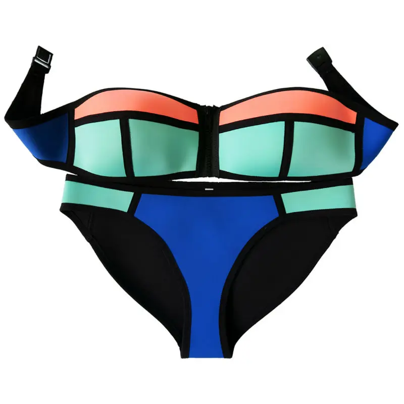 

Women 2017 Swimwear Sexy Girl Neoprene Bikini Set Brazilian Swimwear Biquini Swimsuit Zipper Strapless Bath Suit Push UP - LB002