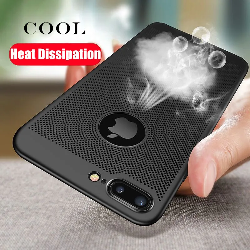 

Case For Apple iPhone 7 6 S 6S 8 X Plus 5 5S SE Honeycomb Grid Black Back Cover Heat Dissipation Cooling Housing hard Phone Case
