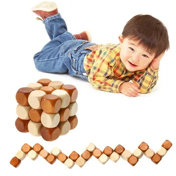 

Dragon Tail Style Wooden Cube Adult Children Intelligence Puzzle Lock Toys Brain Teaser Puzzles Baby Kids Educational Toy Gift