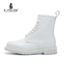 Модные женские белые ботинки из натуральной кожи; женские ботильоны из воловьей кожи; сезон осень-зима; мотоботы унисекс на шнуровке