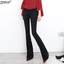Сезон осень; большие Размеры растяжения Высокая Талия Брюки-клеш Для женщин модные джинсы клеш джинсовые осенние джинсы ретро Для женщин брюки C2005