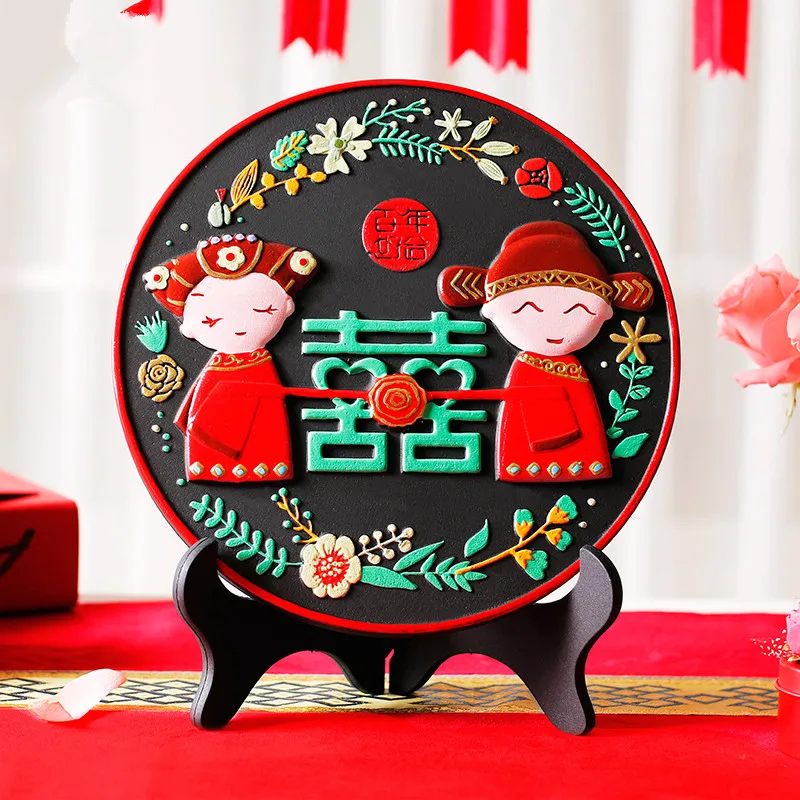 الإبداعية الكربون المنشط نحت طبق مستدير الشكل التماثيل الزفاف هدايا خزانة غرفة المعيشة المنزل ديكورات إكسسوارات