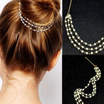 

Multilayer Fringed Pearl Tassels Pearls Chain Hairband Hairpins Barrettes Dish Hair Clips Band Accessories For Women Girl Lady