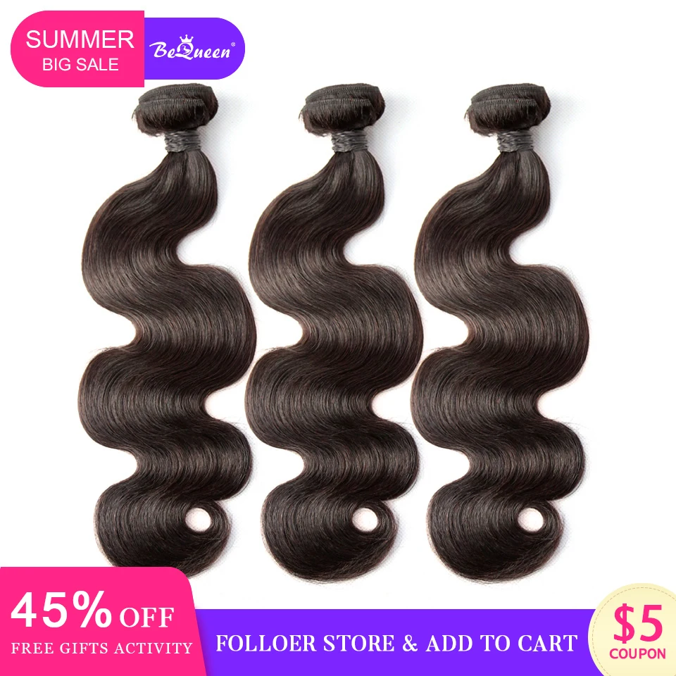

BeQueen Hair Brazilian Body Wave Hair Bundles Natural Color 100% Human Hair Weave Bundles Virgin Hair Extension 1/3/4 Pieces