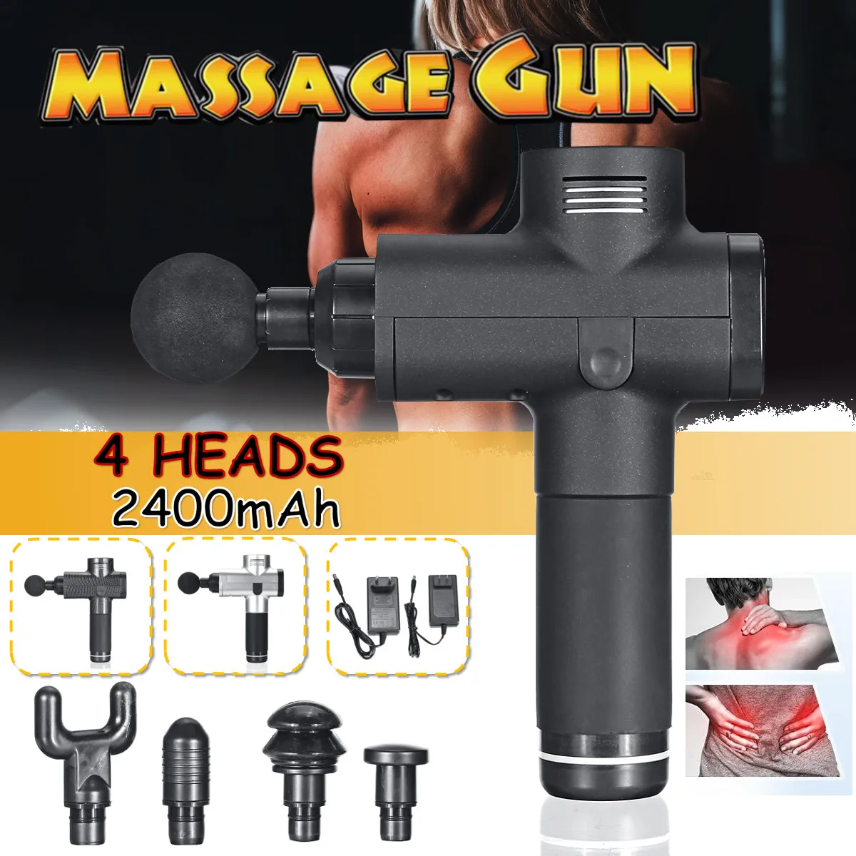 

3 Colors LED Indicator Massage Guns 3 Gears Muscle Massager Pain Sport Massage Machine Relax Body Slimming Relief With 4 Heads