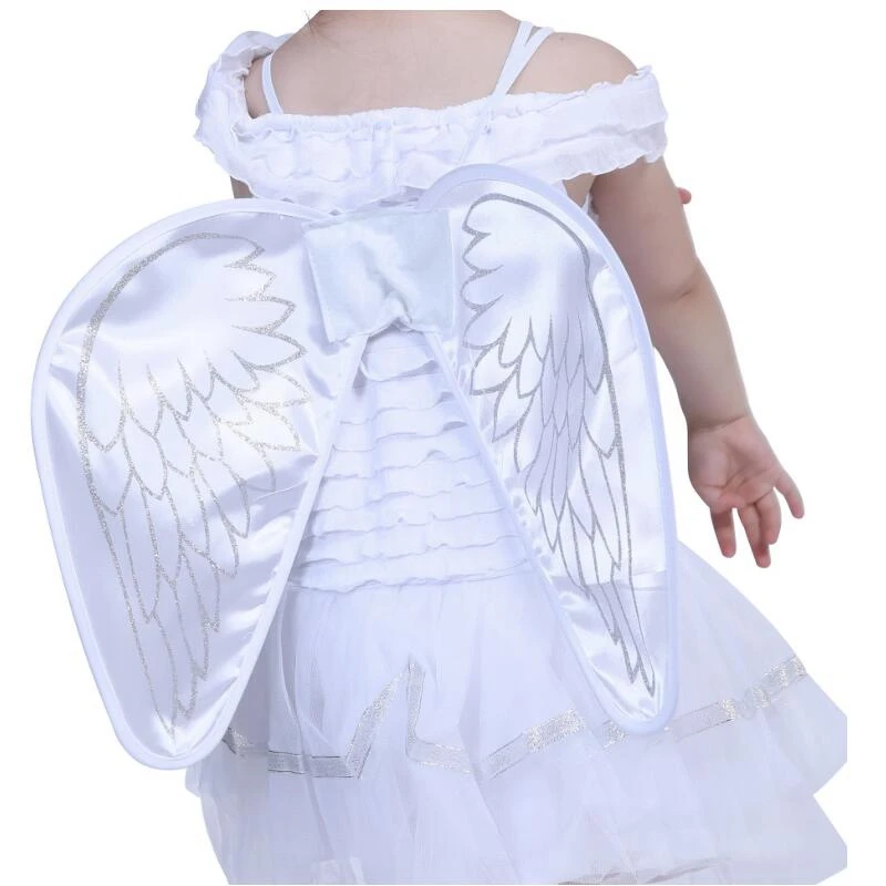 Хэллоуин детей Фэнтези Косплэй для маленьких девочек милые снежный Ангел белое платье карнавал-маскарад Детский костюм принцессы с крыльями