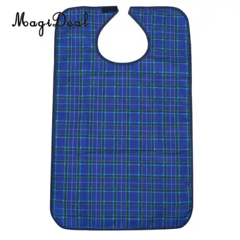 

Blue Waterproof Reusable Washable Mealtime Clothing Protector Bib with Backing for Adults Elders