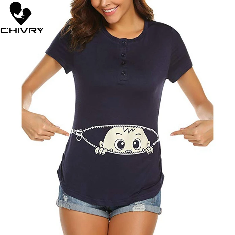 Chivry Футболка для беременных женские летние милые детские футболки с принтом с короткими рукавами и круглым вырезом для беременных