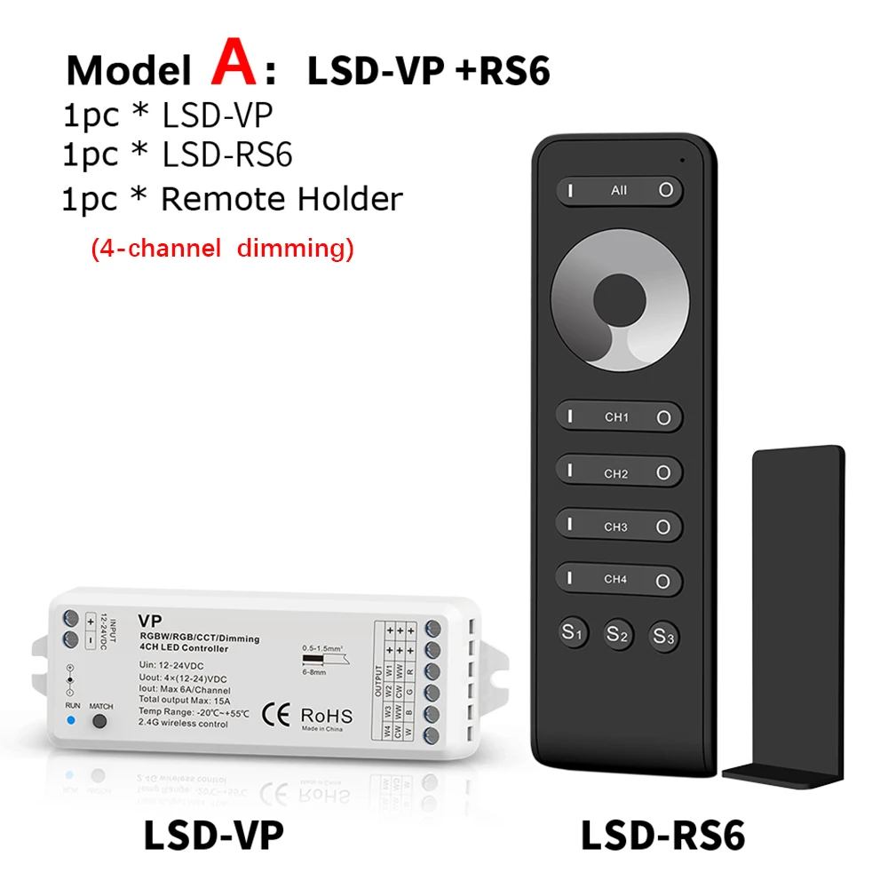 

LED Dimmer 12V 24V 15A PWM Wireless RF LED Dimmer Switch ON OFF with 2.4G 4 channel dimmer remote for Single Color LED Strips