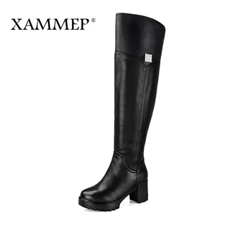 

Xammep Brand Women Winter Shoes Over The Knee Boots Natural Fur Genuine Leather Women Winter Boots Winter Shoes Plus Big Size