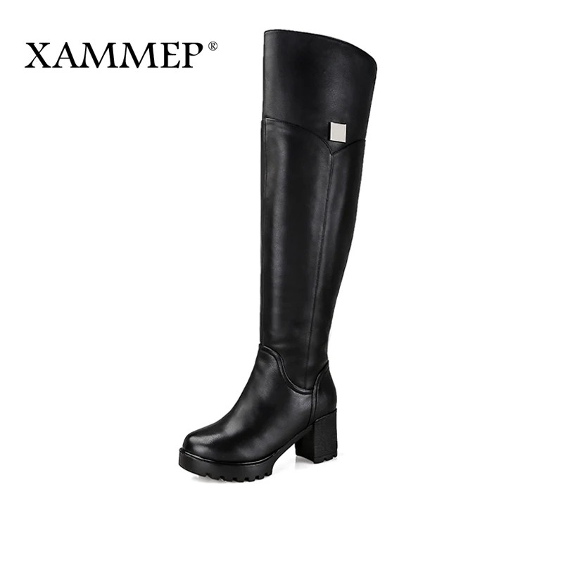 Брендовые женские зимние сапоги Xammep выше колена из натуральной кожи с