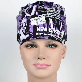 

Women's Surgical Hat Pathology Medical Nursing Cap Hat Euro Scrub Hats Surgeon Ground Caps 100% Cotton Tieback Skull Caps
