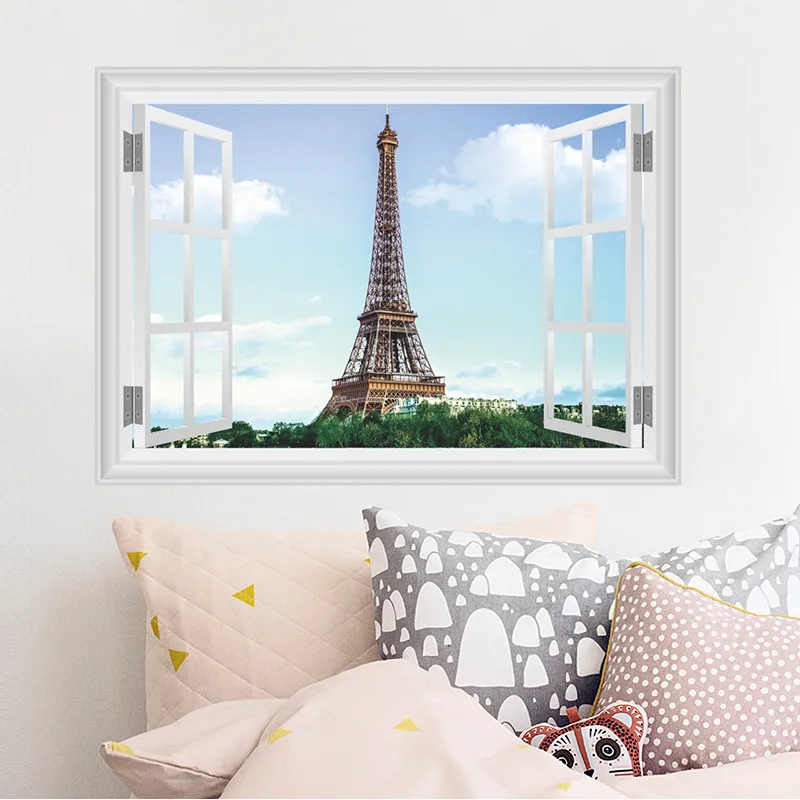 Us 3 31 15 Off Paris Eiffel Tower Wall Stickers Living Room Bedroom Restaurant Tv Sofa Background Decoration 3d Window Wall Decals Home Decor In