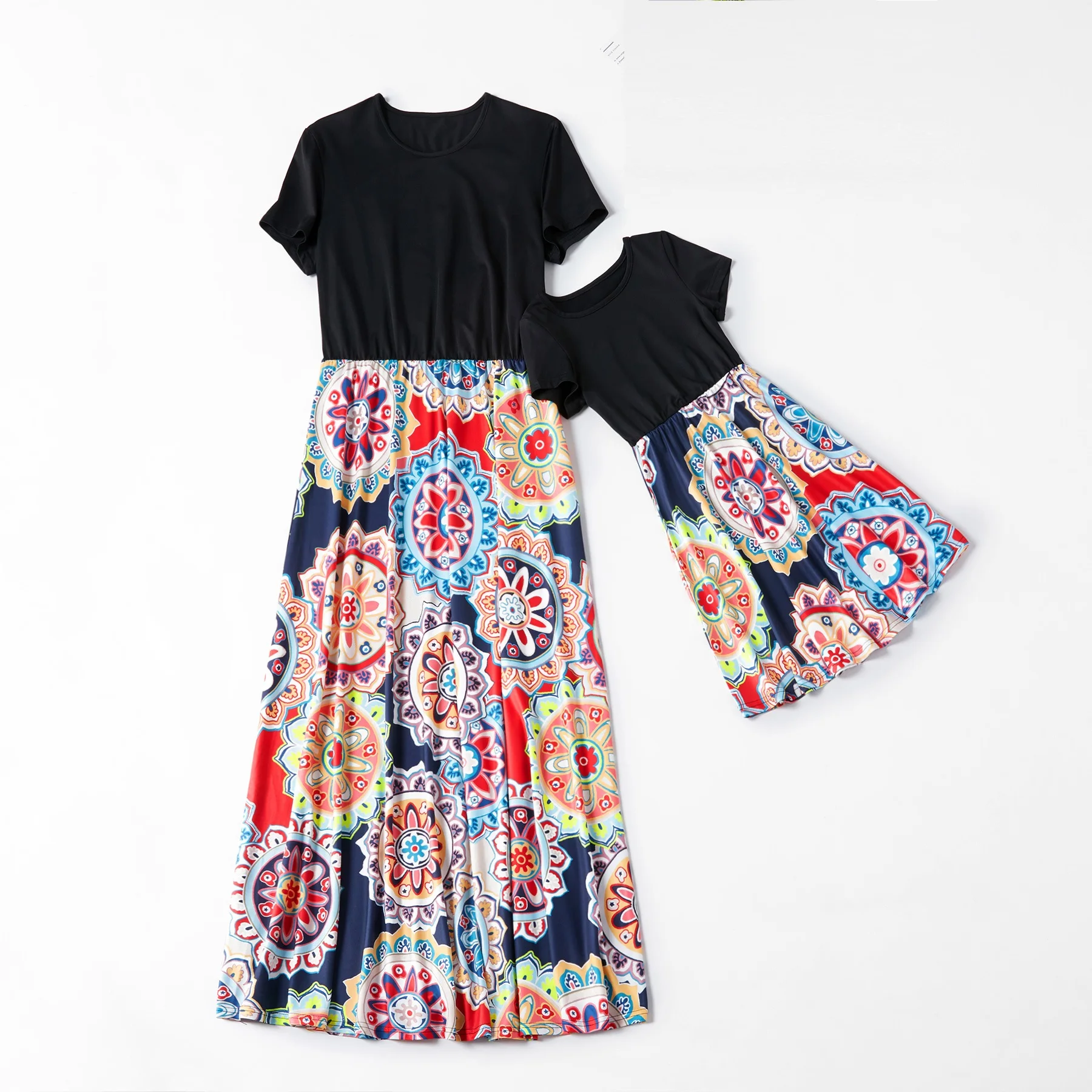 

flower print mother daughter dresses short sleeve mommy and me clothes family matching outfits look mom mum and baby girls dress