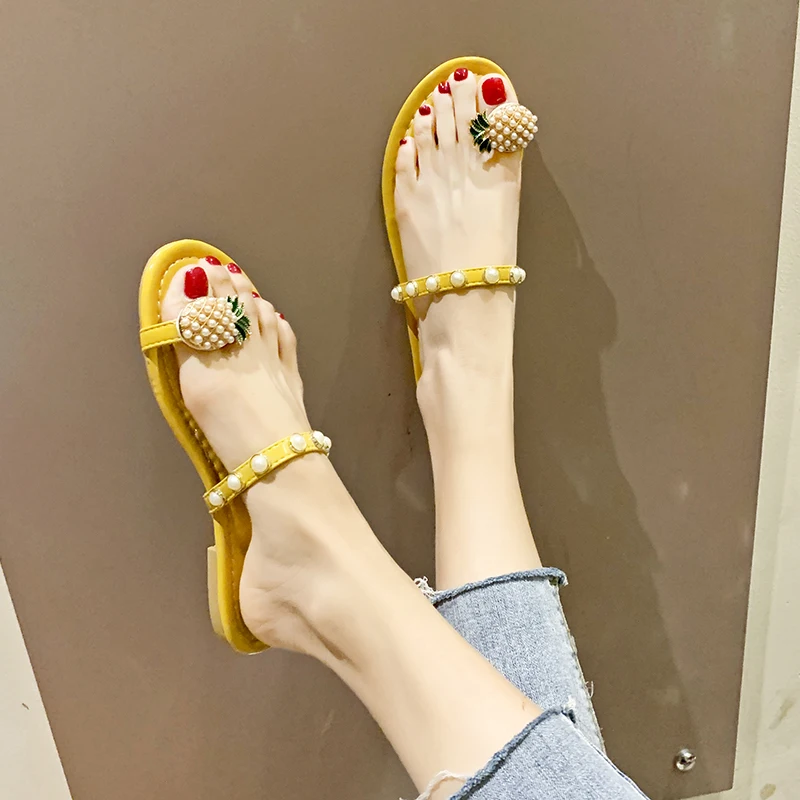 

Med Slides Beach Slippers For Women Shoes Without Heel String Bead Socofy Sliders Summer Flat Luxury 2019 Soft