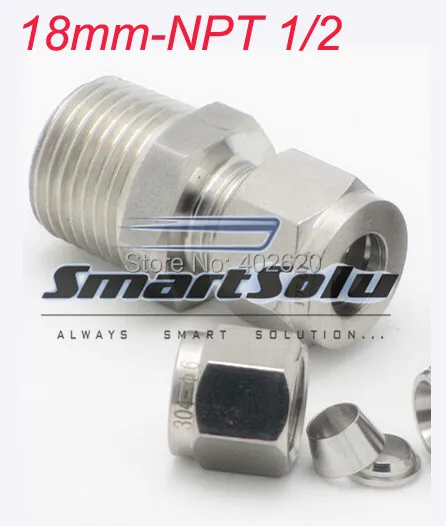 

free shipping 18mm NPT1/2 thread stainless steel compression fittings, stainless steel connectors