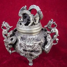 Коллекционные династии Цин(qianlong1722-1783) серебряный дракон ладан \ кадило, украшения