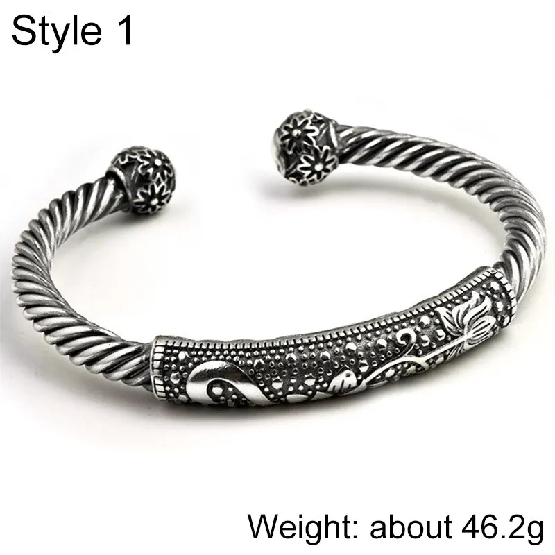 V. YA подлинные 925 пробы серебряные браслеты и браслеты в стиле панк открытый размер манжета браслет для мужчин и женщин хорошее ювелирное изделие - Окраска металла: Style 1
