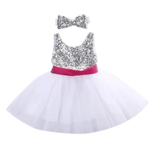 Wedding Birthday Party Pageant Girl Clothes Dresses Kids Girls Dress Sequins Ball Gown Headband Tulle Bridesmaid