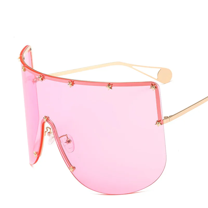 Большие новые большие цельные солнцезащитные очки для женщин и мужчин Haf, без оправы, украшение в виде звезды, Ретро стиль, винтажные женские солнцезащитные очки в стиле панк, металлические, UV400 - Цвет линз: C6 Pink