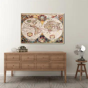

Vintage Ancient Navigation World Map Canvas Wall Art Sticker Retro Living Room Home Decor Print Pictures Antique Painting