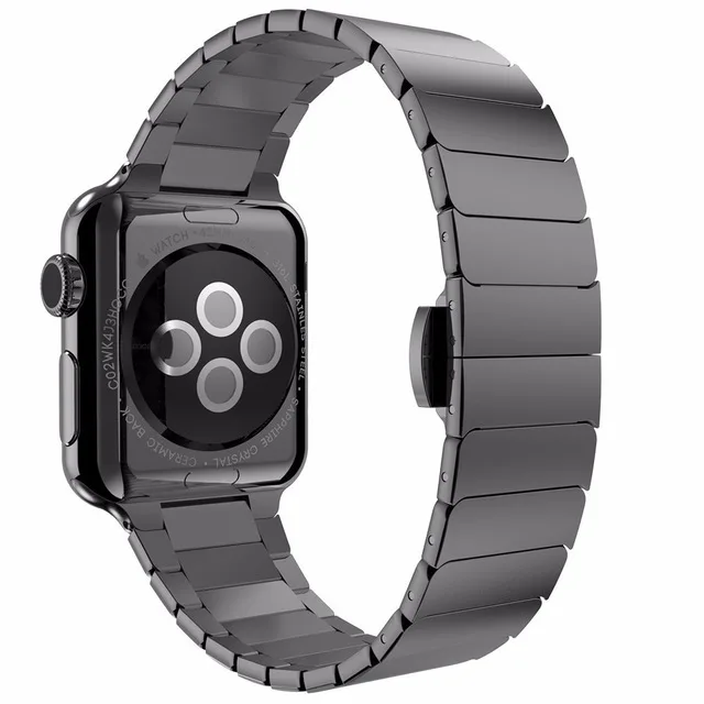 Роскошный ремешок для часов Apple, 38 мм, 42 мм, застежка-бабочка, браслет из нержавеющей стали, ремешок для iwatch, ремешок из розового золота - Цвет ремешка: black