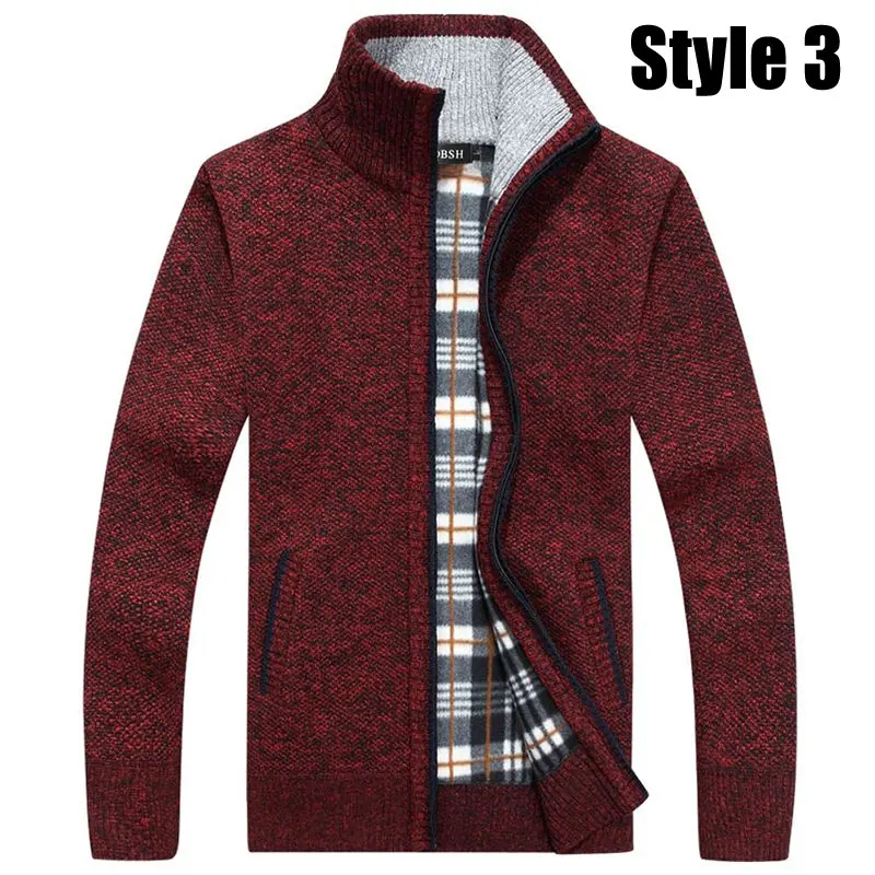 Теплый толстый бархатный кашемировый зимний мужской свитер, Пуловеры на молнии с воротником-стойкой, мужская повседневная одежда, трикотажная одежда с узором, большой размер 3xl - Цвет: Style3 Red