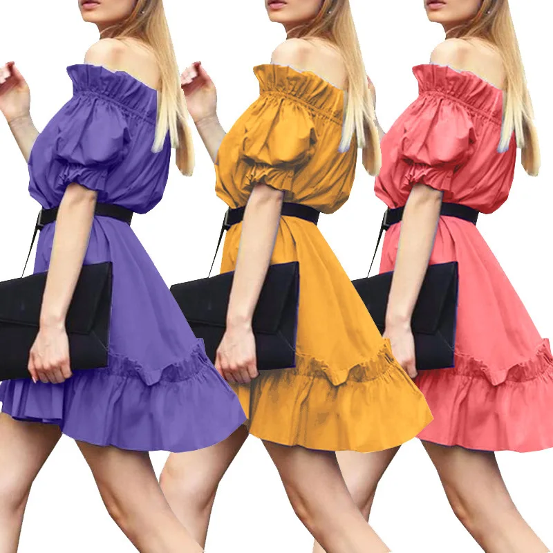 Bellflower Autumn Mini Dress Vestidos Short Sleeve High Wasit Off The Shoulder Sexy Short Dress Elegant Holiday Dresses Dresses