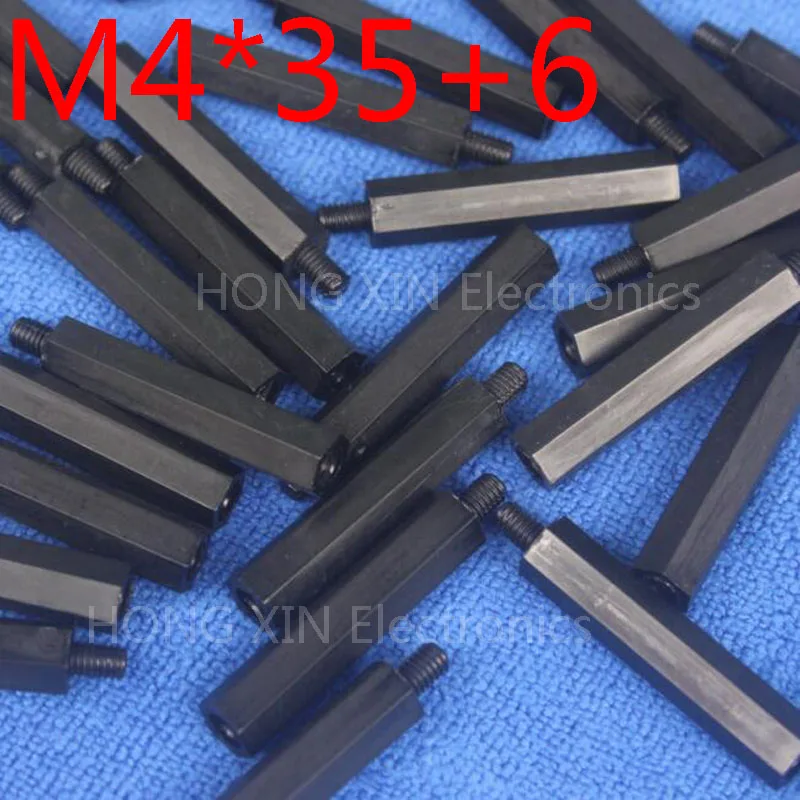 

Wood Screws 100pcs/lot M4*35+6 Male To Female Black Nylon Plastic Standoff Spacer M4 Male x M4 Female 35mm Length Metric Thread