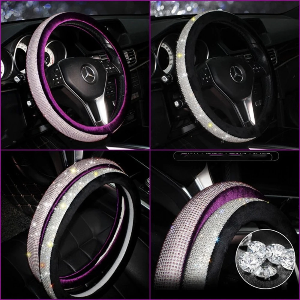 Автомобильная Алмазная крышка рулевого колеса, автомобильная шикарная бархатная Нескользящая подушка для колес, доступно для 15 дюймов(черный