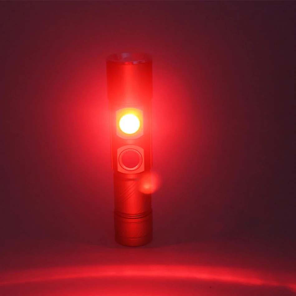 AIMIHUO Mini LED Flashlight USB Rechargeable Outdoor Flashlight LED Side Red Light Night Riding Torch Lantern Built in Battery (9)