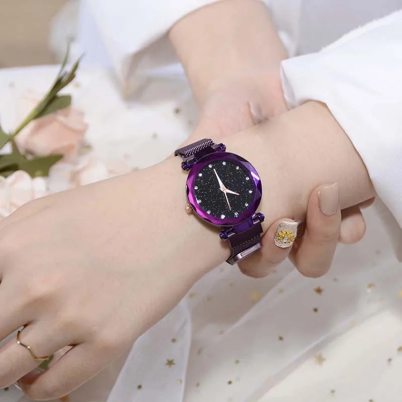 

Starry Sky Masonry Watch Mesh Magnet Strap Buckle Stainless Luxury Watch @M23