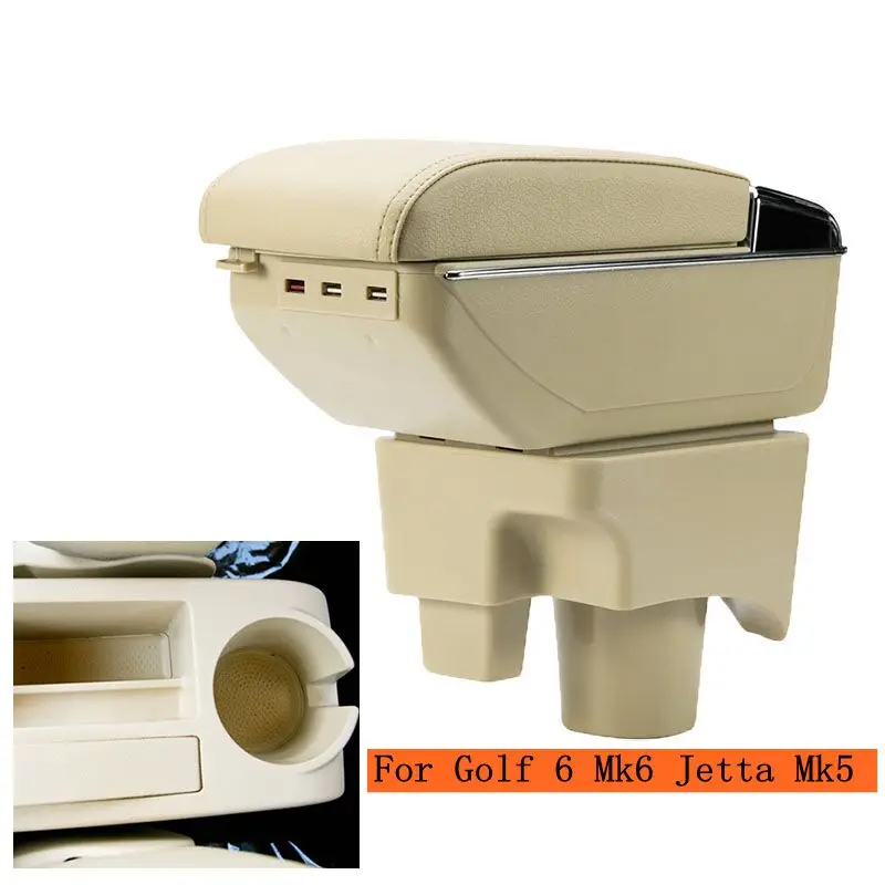 

Armrest box For Volkswagen Golf 6 08-13 Mk6 Vento Wagon Dual layer heighten USB Charging Centre Console Storage Box ashtray