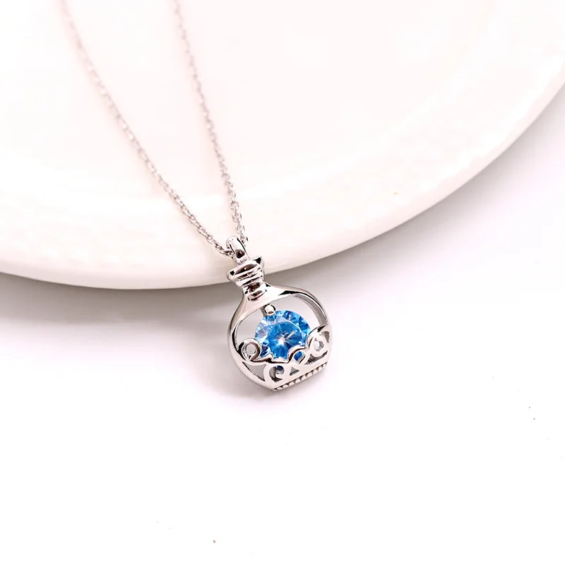 blue wishing bottle cry-stal necklace women 100% 925 Sterling silver nacklace Jewellery Clavicle chain pendant charms girl gift