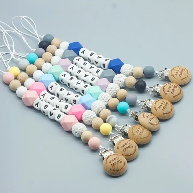 Pacifier Clip Dummy Holder Soother Teether Chain Personalised Baby Shower Gift Name Silicone Beads Custom Newborn Organic BPA