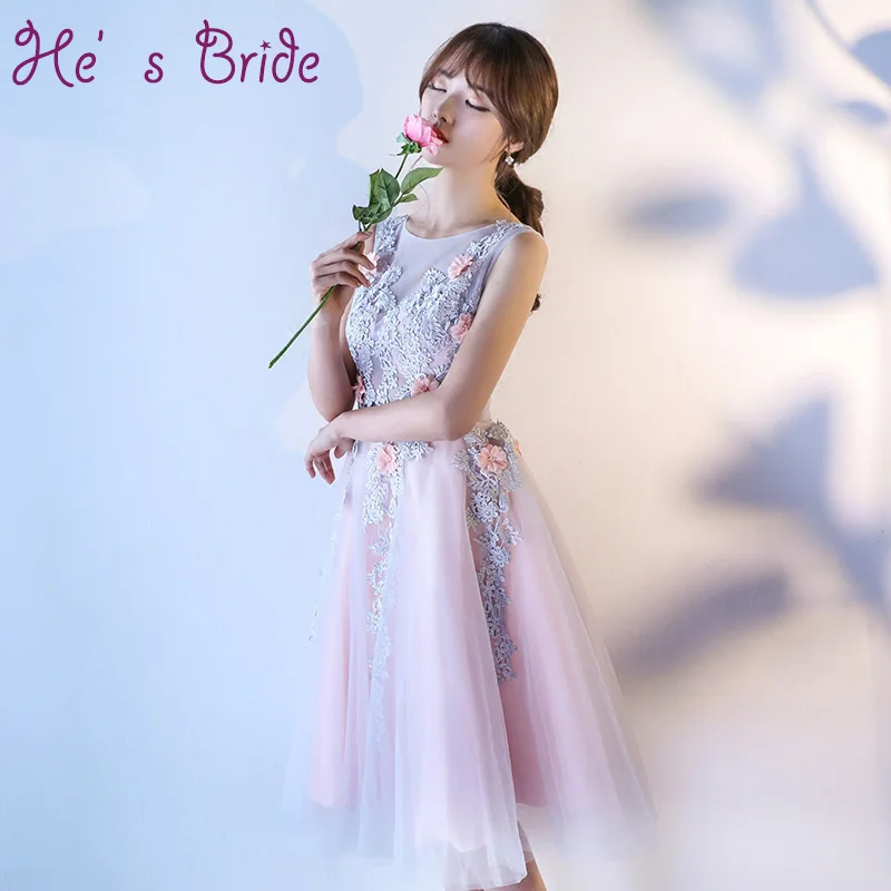 

Sexy Lace Appliques Flowers Evening Dresses New Tea-length Tulle Elegant Party Prom Gowns Bridal Formal Vestido De Novia