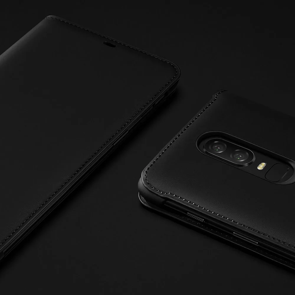 Оригинальный OnePlus 6 6T флип чехол черный искусственная кожа умный спящий режим