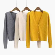 Женский кардиган свитер с v-образным вырезом однотонный Свободный вязаный свитер однобортный вязаный кардиган пальто осенняя Женская куртка топы