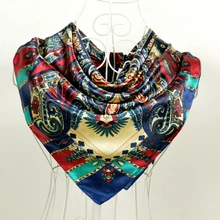Женский сатиновый большой квадратный шелковый шарф в богемном стиле 90*90 см, красный, синий, разноцветный шарф, шарфы 90*90 см, женский шелковый шарф с принтом