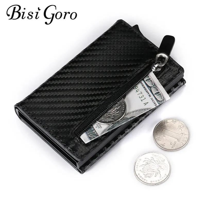 

Bisi Goro 2019 RFID Card Holder Blocking Card Wallet New PU Leather Coin Purses Card case Casual Metal Wallet Card
