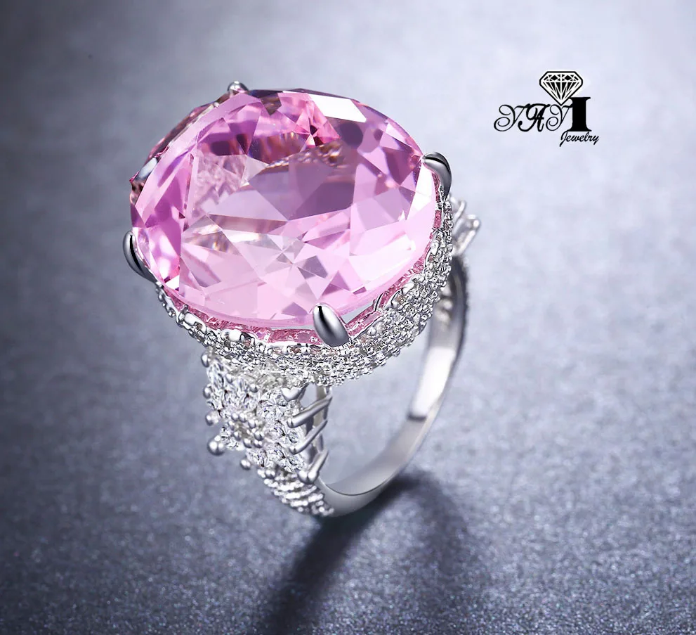 YaYI Jewelry Princess Cut 18*22mm Huge Pink Gemstone Zircon Silver Color Engagement Wedding Party Rings GIft Woman - 3