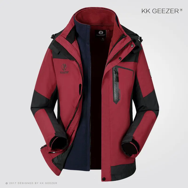 Куртка мужская зимняя утепленная флисовая водонепроницаемая верхняя одежда флисовые парки термомодное Свободное пальто Ветрозащитная 2 куртки в 1 - Цвет: Красный