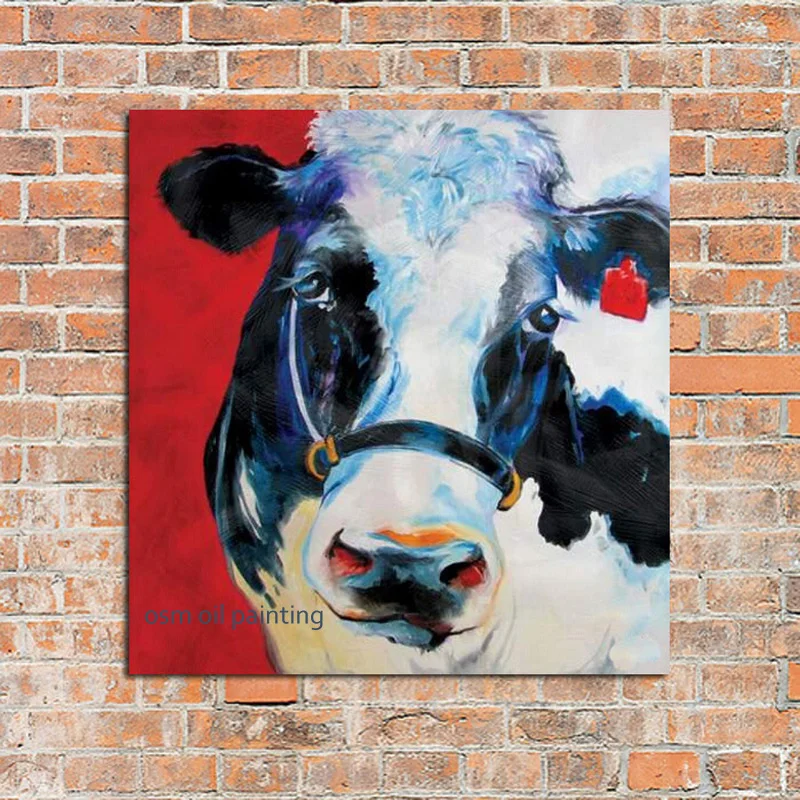 Top Artist 100 Hand Painted Cow Head Wall Decoration Painting Cow