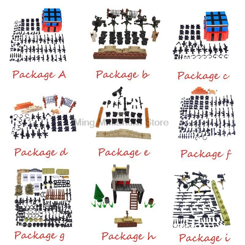 Military Series soldier weapon gun bag sandbag bullet bulletproof War horse suit Sets DIY Model Props Blocks Kids Toys Militarys