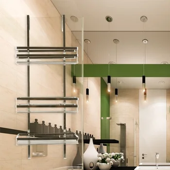 

Free installation of stainless steel three-layer hanging bathroom frame shelf organizer household items bathroom storage shelf